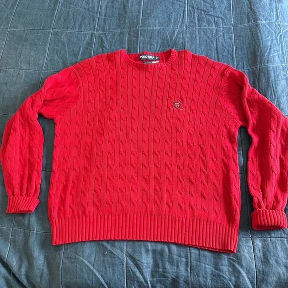 Vintage Ralph Lauren Polo Golf Sweater Large Cotton Cable Knit Preppy Size XL - Picture 1 of 8